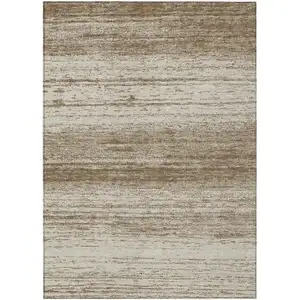 Photo of Brown And Beige Striped Washable Indoor Outdoor Area Rug