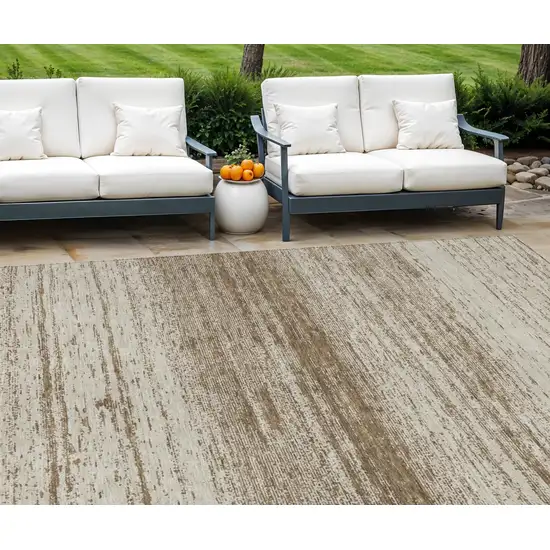 Brown And Beige Striped Washable Indoor Outdoor Area Rug Photo 1