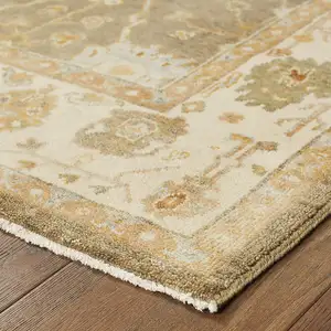 Photo of Brown And Beige Wool Oriental Hand Knotted Area Rug