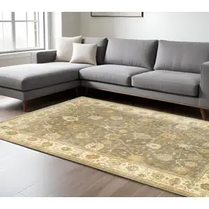 Photo of Brown And Beige Wool Oriental Hand Knotted Area Rug