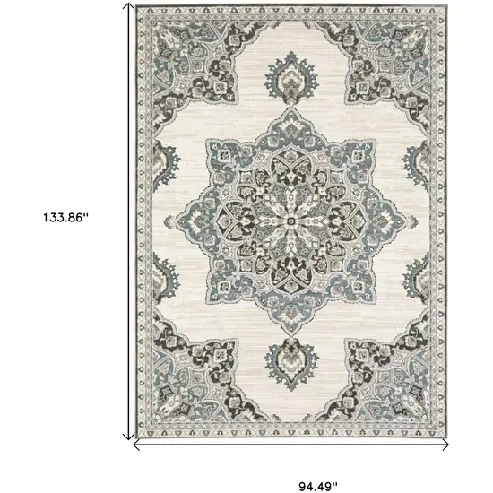 Brown And Blue Medallion Area Rug Photo 3