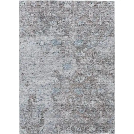 Brown And Blue Oriental Washable Indoor Outdoor Area Rug Photo 2