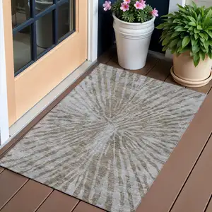 Photo of Brown And Gray Abstract Washable Indoor Outdoor Area Rug