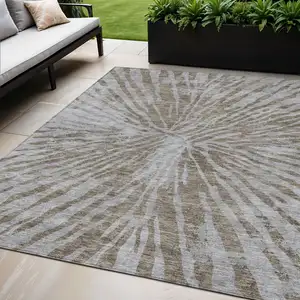 Photo of Brown And Gray Abstract Washable Indoor Outdoor Area Rug