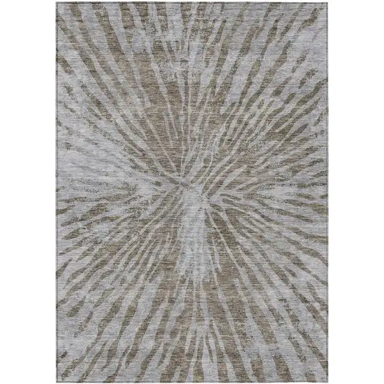 Brown And Gray Abstract Washable Indoor Outdoor Area Rug Photo 2