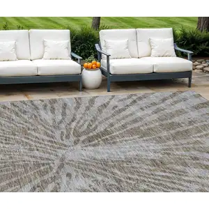 Photo of Brown And Gray Abstract Washable Indoor Outdoor Area Rug