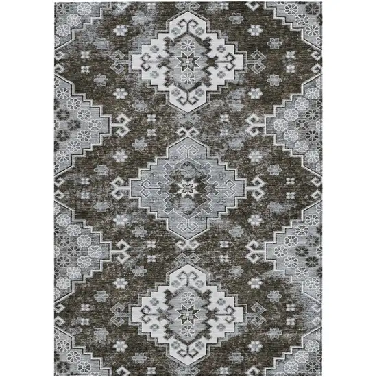 Brown And Gray Medallion Washable Indoor Outdoor Area Rug Photo 8