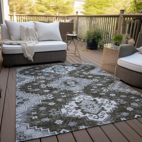 Brown And Gray Medallion Washable Indoor Outdoor Area Rug Photo 9