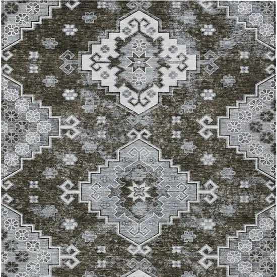 Brown And Gray Medallion Washable Indoor Outdoor Area Rug Photo 7