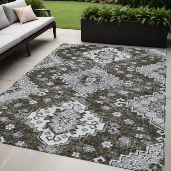 Brown And Gray Medallion Washable Indoor Outdoor Area Rug Photo 1