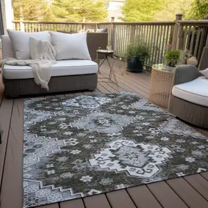 Photo of Brown And Gray Medallion Washable Indoor Outdoor Area Rug