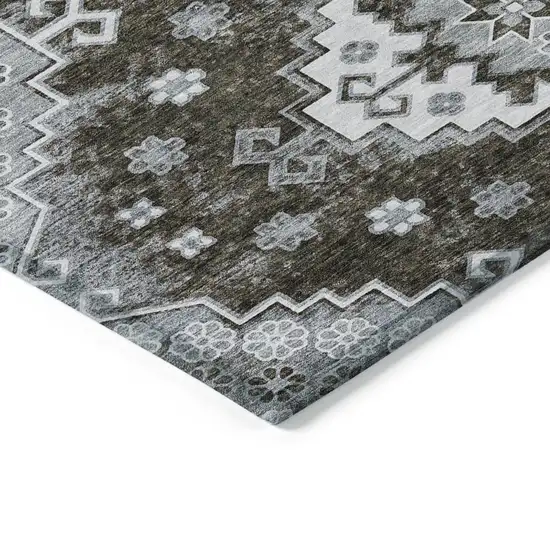 Brown And Gray Medallion Washable Indoor Outdoor Area Rug Photo 5