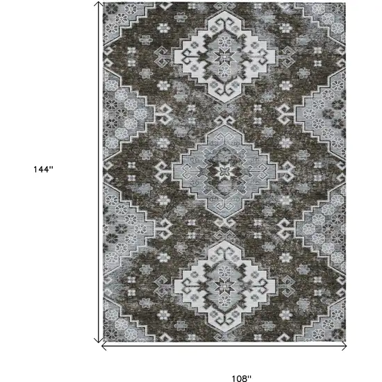 Brown And Gray Medallion Washable Indoor Outdoor Area Rug Photo 3