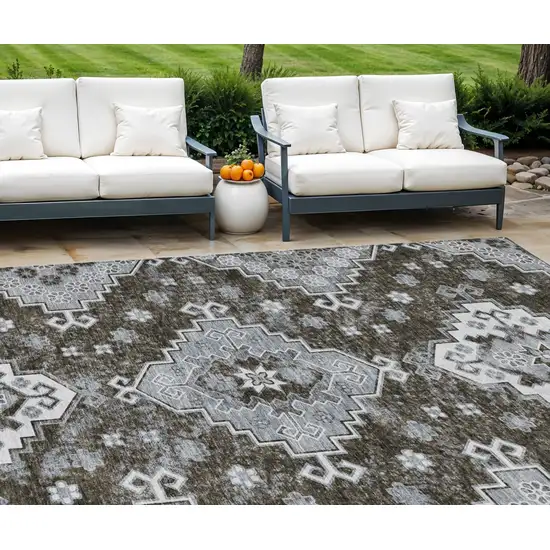 Brown And Gray Medallion Washable Indoor Outdoor Area Rug Photo 1