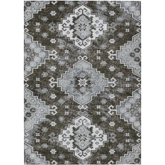 Brown And Gray Medallion Washable Indoor Outdoor Area Rug Photo 2