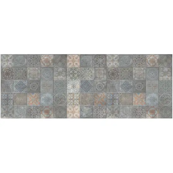 Brown And Gray Mosaic Tile Printed Vinyl Area Rug with UV Protection Photo 1