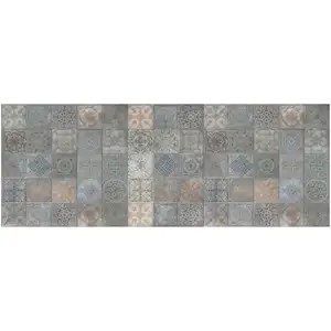 Photo of Brown And Gray Mosaic Tile Printed Vinyl Area Rug with UV Protection