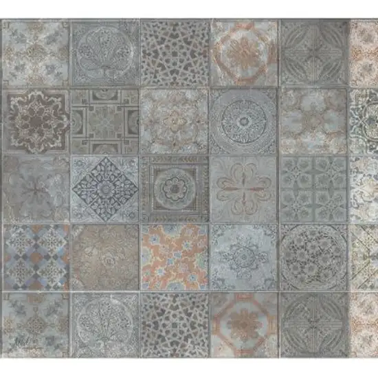 Brown And Gray Mosaic Tile Printed Vinyl Area Rug with UV Protection Photo 2