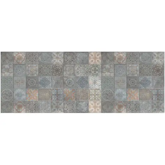 Brown And Gray Mosaic Tile Printed Vinyl Area Rug with UV Protection Photo 3