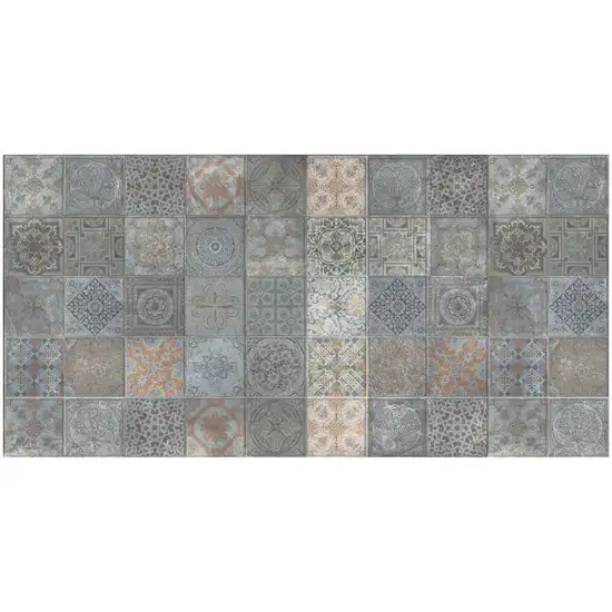 Brown And Gray Mosaic Tile Printed Vinyl Area Rug with UV Protection Photo 1