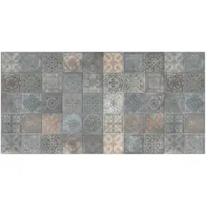 Photo of Brown And Gray Mosaic Tile Printed Vinyl Area Rug with UV Protection