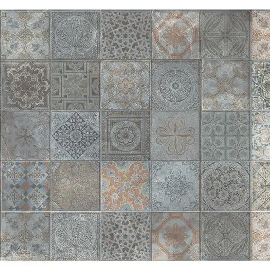 Brown And Gray Mosaic Tile Printed Vinyl Area Rug with UV Protection Photo 4