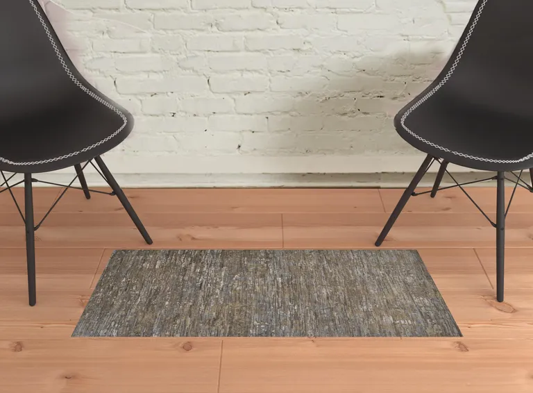 Brown And Gray Wool Abstract Hand Knotted Area Rug Photo 2