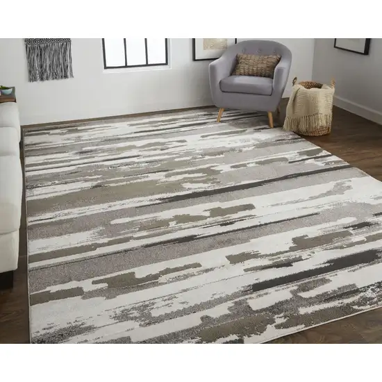 Brown And Ivory Abstract Power Loom Distressed Stain Resistant Area Rug Photo 7