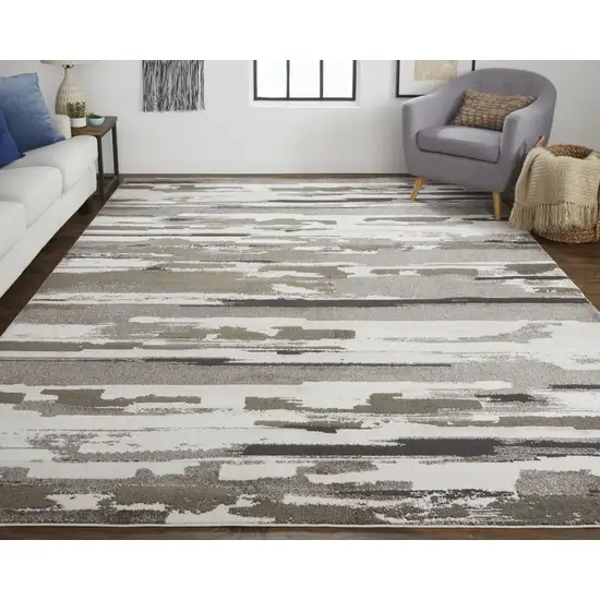 Brown And Ivory Abstract Power Loom Distressed Stain Resistant Area Rug Photo 6