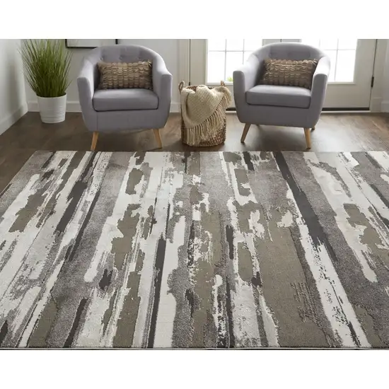 Brown And Ivory Abstract Power Loom Distressed Stain Resistant Area Rug Photo 8