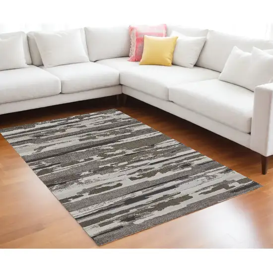 Gray and Ivory Abstract Power Loom Distressed Area Rug Photo 1