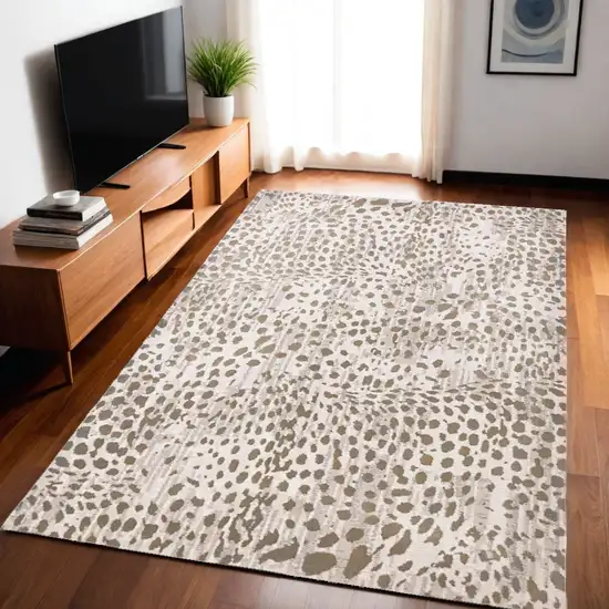 Brown And Ivory Abstract Stain Resistant Area Rug Photo 2