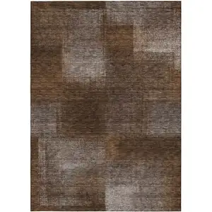 Photo of Brown And Ivory Abstract Washable Indoor Outdoor Area Rug