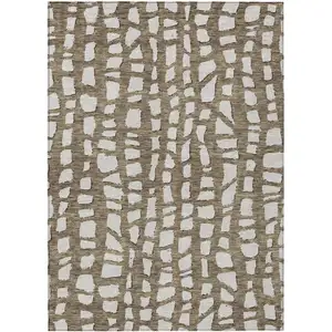 Photo of Brown And Ivory Abstract Washable Indoor Outdoor Area Rug