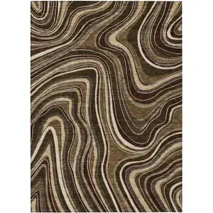 Photo of Brown And Ivory Abstract Washable Indoor Outdoor Area Rug