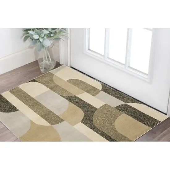 Brown and Ivory Geometric Power Loom Area Rug Photo 1