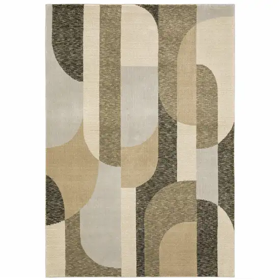 Brown And Ivory Geometric Power Loom Area Rug Photo 1