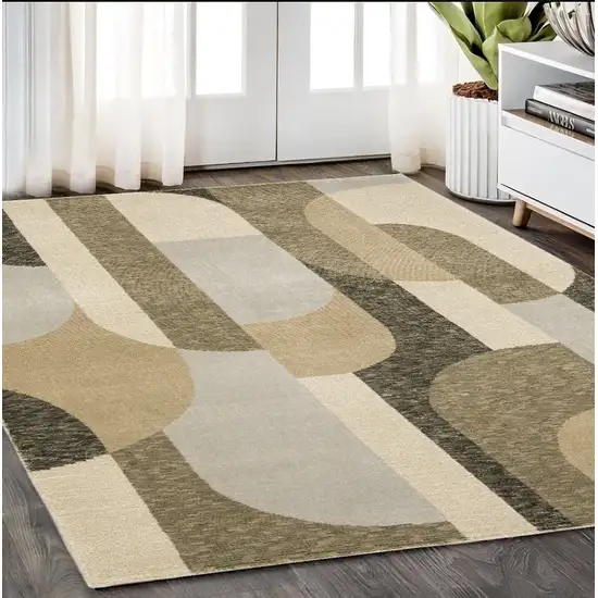 Brown and Ivory Geometric Power Loom Area Rug Photo 1