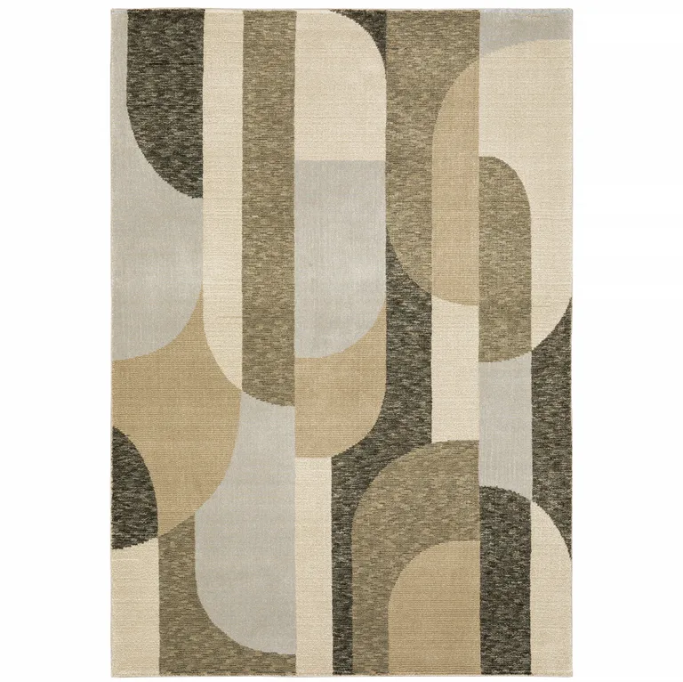 Brown And Ivory Geometric Power Loom Area Rug Photo 1