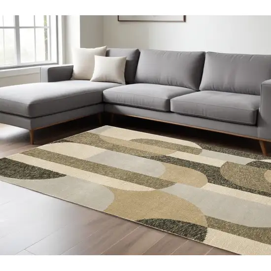 Brown and Ivory Geometric Power Loom Area Rug Photo 1