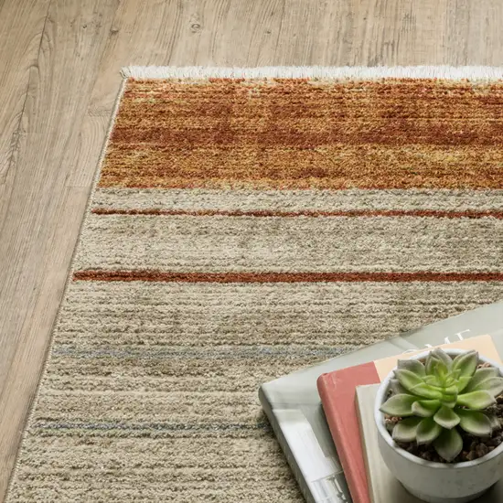 Brown And Ivory Geometric Power Loom Runner Rug With Fringe Photo 5