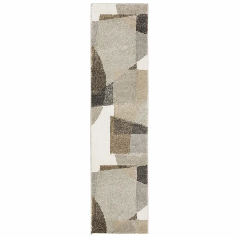 Brown And Ivory Geometric Power Loom Runner Rug Photo 1