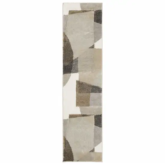 Brown And Ivory Geometric Power Loom Runner Rug Photo 1