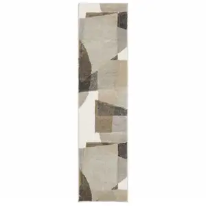 Photo of Brown And Ivory Geometric Power Loom Runner Rug