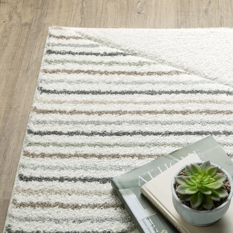 Brown And Ivory Geometric Power Loom Runner Rug Photo 5