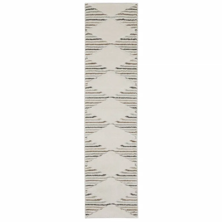 Brown And Ivory Geometric Power Loom Runner Rug Photo 1