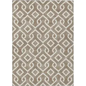 Photo of Brown And Ivory Geometric Washable Indoor Outdoor Area Rug