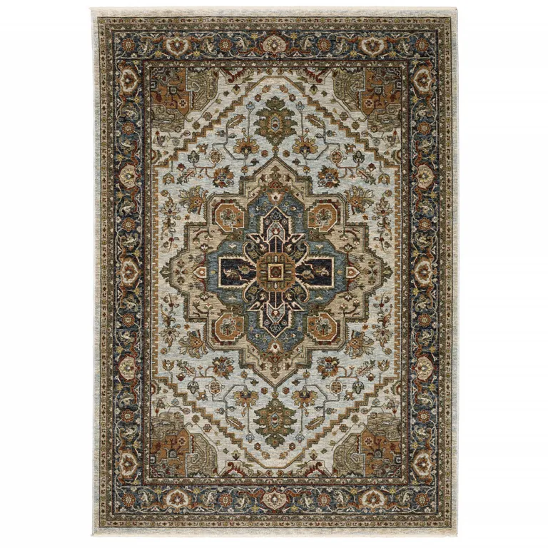 Brown And Ivory Oriental Power Loom Area Rug With Fringe Photo 1