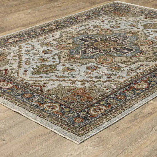 Brown And Ivory Oriental Power Loom Area Rug With Fringe Photo 7