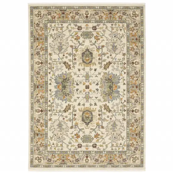 Brown And Ivory Oriental Power Loom Stain Resistant Area Rug With Fringe Photo 1